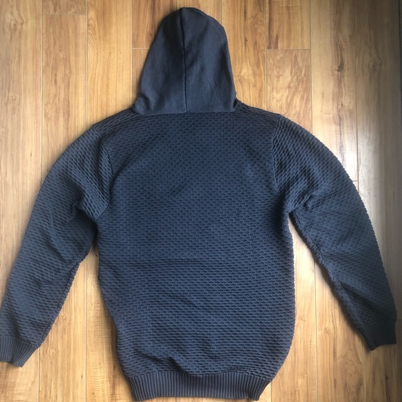 NWOT Men’s Navy Blue Waffle Knit Hoodie Sweater Size XL. - Picture 2 of 8